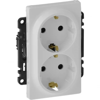 Силовая розетка LEGRAND Valena LIFE двойная 2х2К+З 16А 250В с лицевой панелью с защитными шторками безвинтовые зажимы белый